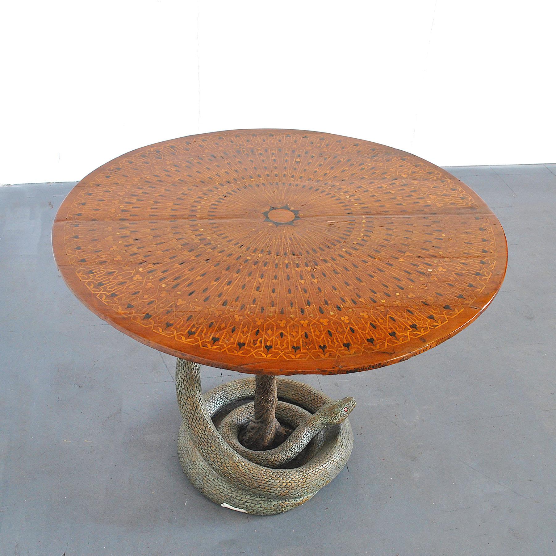 Eclectic Game Table with Python Sculpture from the Fifties For Sale 2