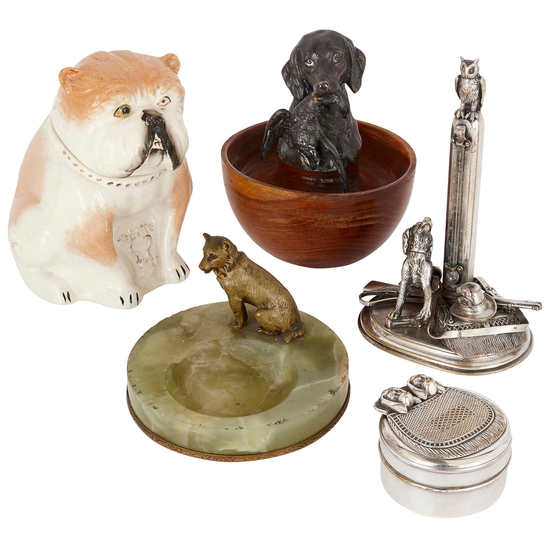 Eclectic Group of Five Antique Dog-Form Objects
