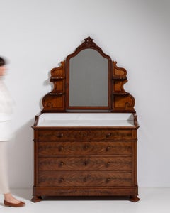 Eclectic Mahogany Dressing Table with Marble Top, France, 19th Century
