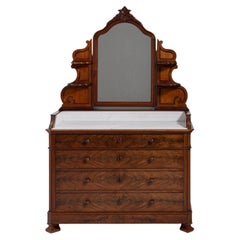 Eclectic Mahogany Dressing Table with Marble Top, France, 19th Century
