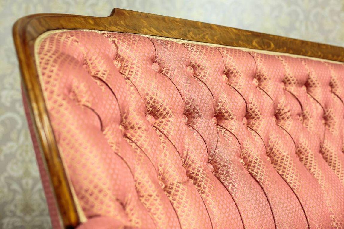 Veneer Eclectic Mahogany Sofa, circa 1890 'New Upholstery'