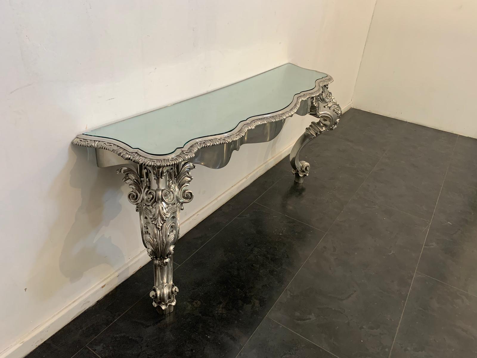 Pewter Eclectic Metal Console Table Designed by Piero Figura for Atena, 80s For Sale