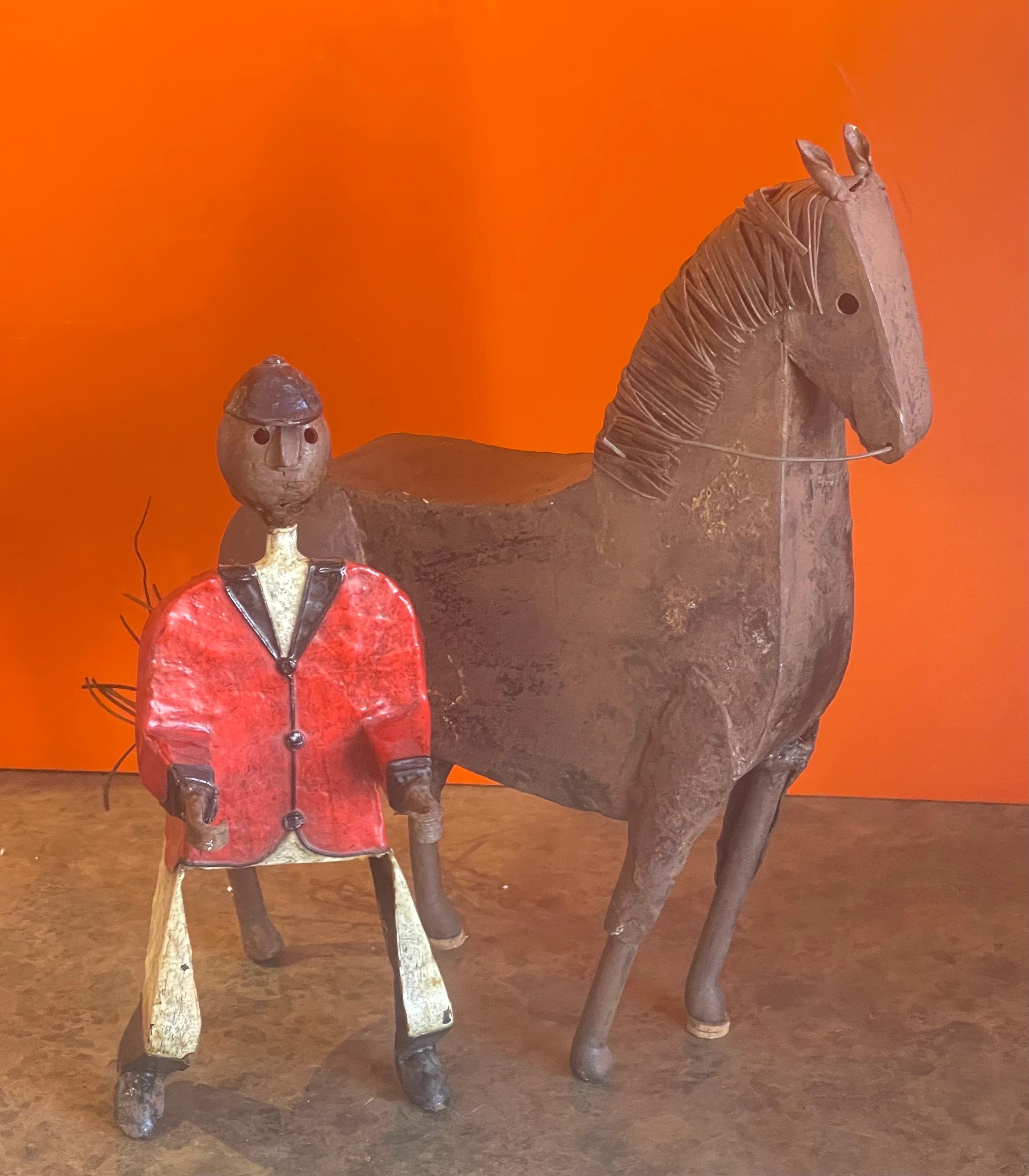 Eclectic Metal Painted Horse and Jockey Sculpture by Manuel Felguerez 7