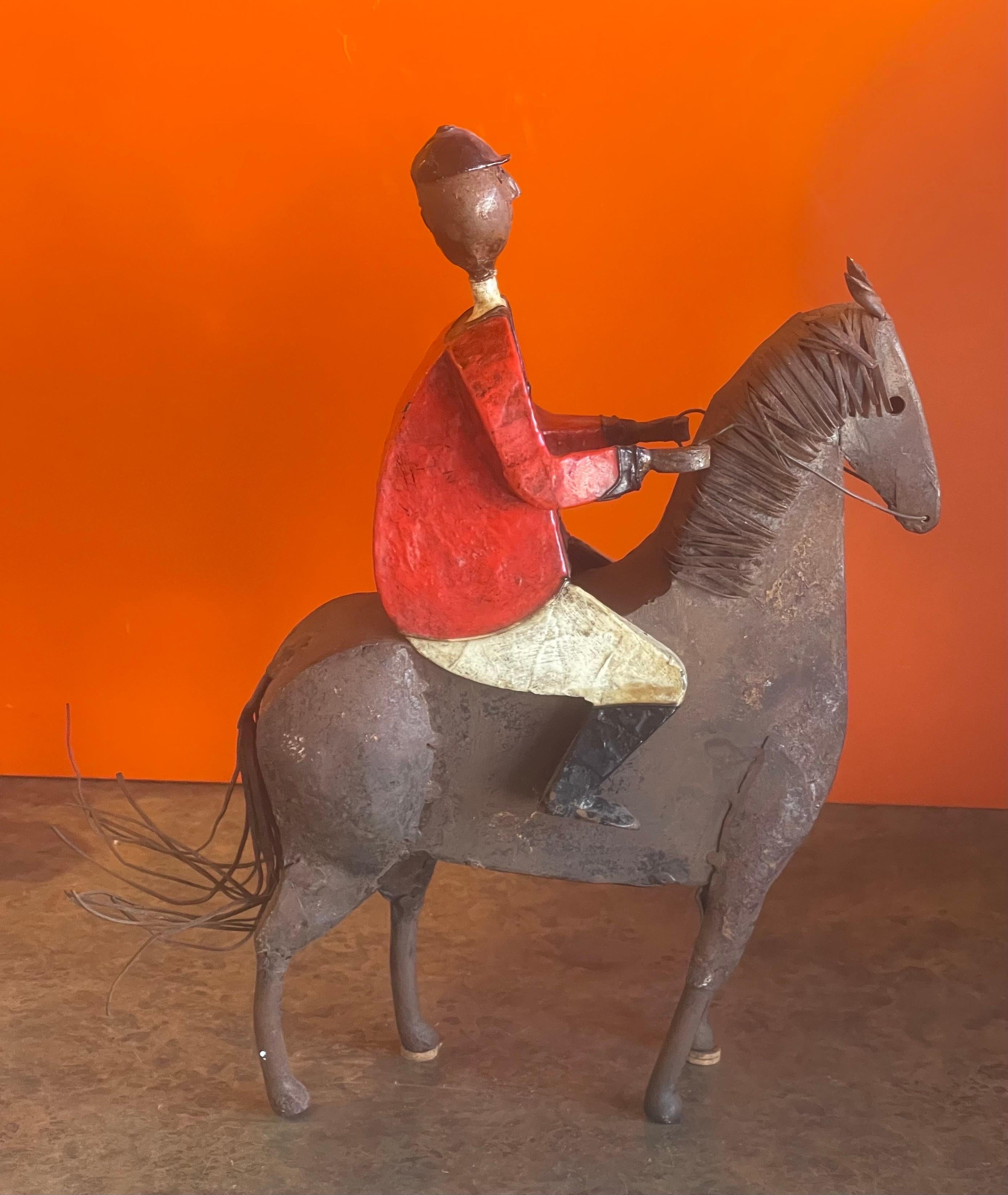 Mid-Century Modern Eclectic Metal Painted Horse and Jockey Sculpture by Manuel Felguerez