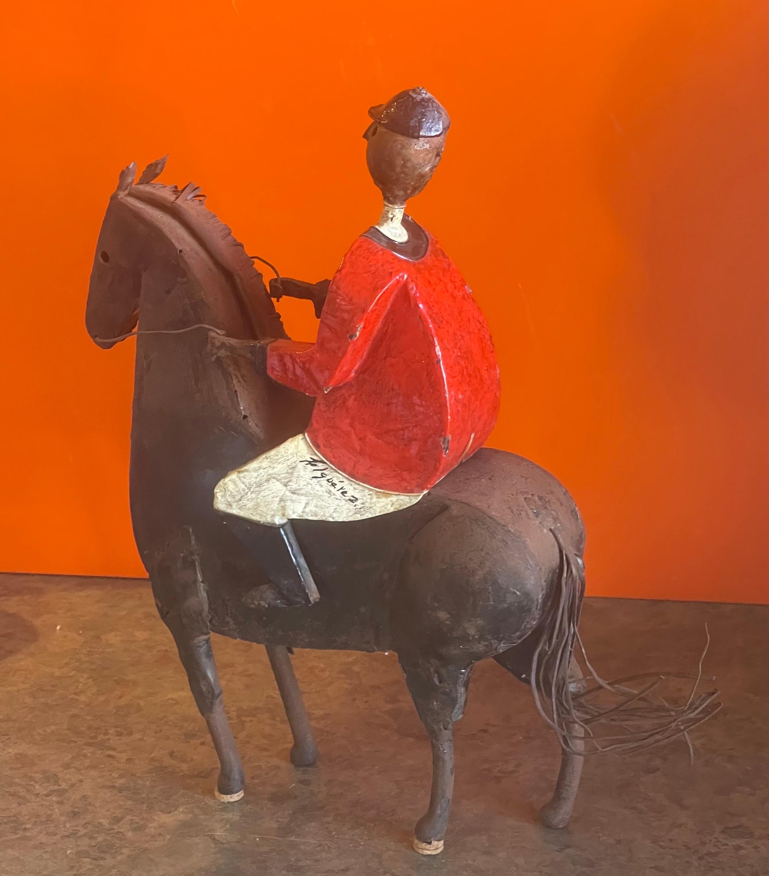 Mexican Eclectic Metal Painted Horse and Jockey Sculpture by Manuel Felguerez