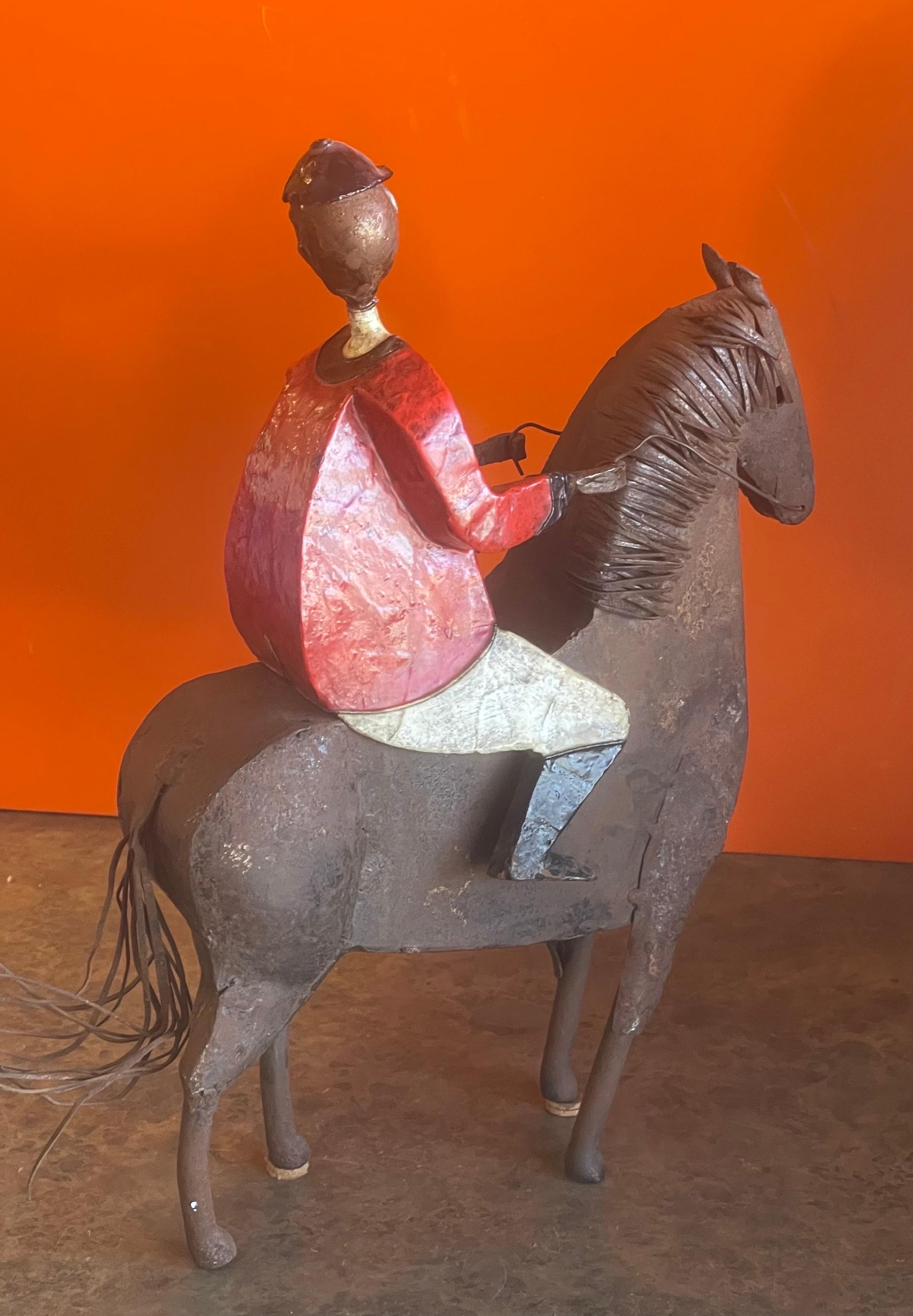 Welded Eclectic Metal Painted Horse and Jockey Sculpture by Manuel Felguerez