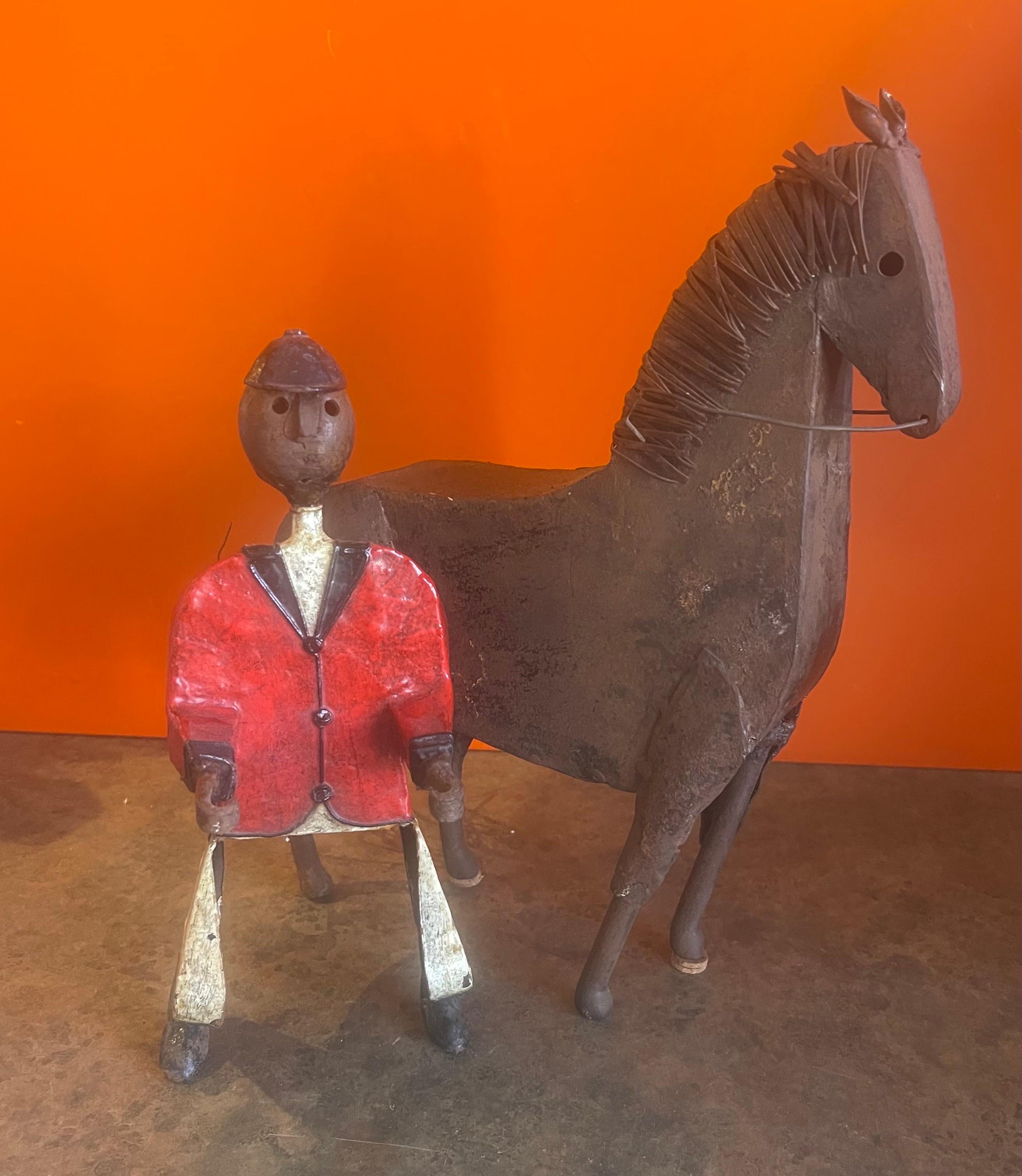 Eclectic Metal Painted Horse and Jockey Sculpture by Manuel Felguerez In Good Condition In San Diego, CA