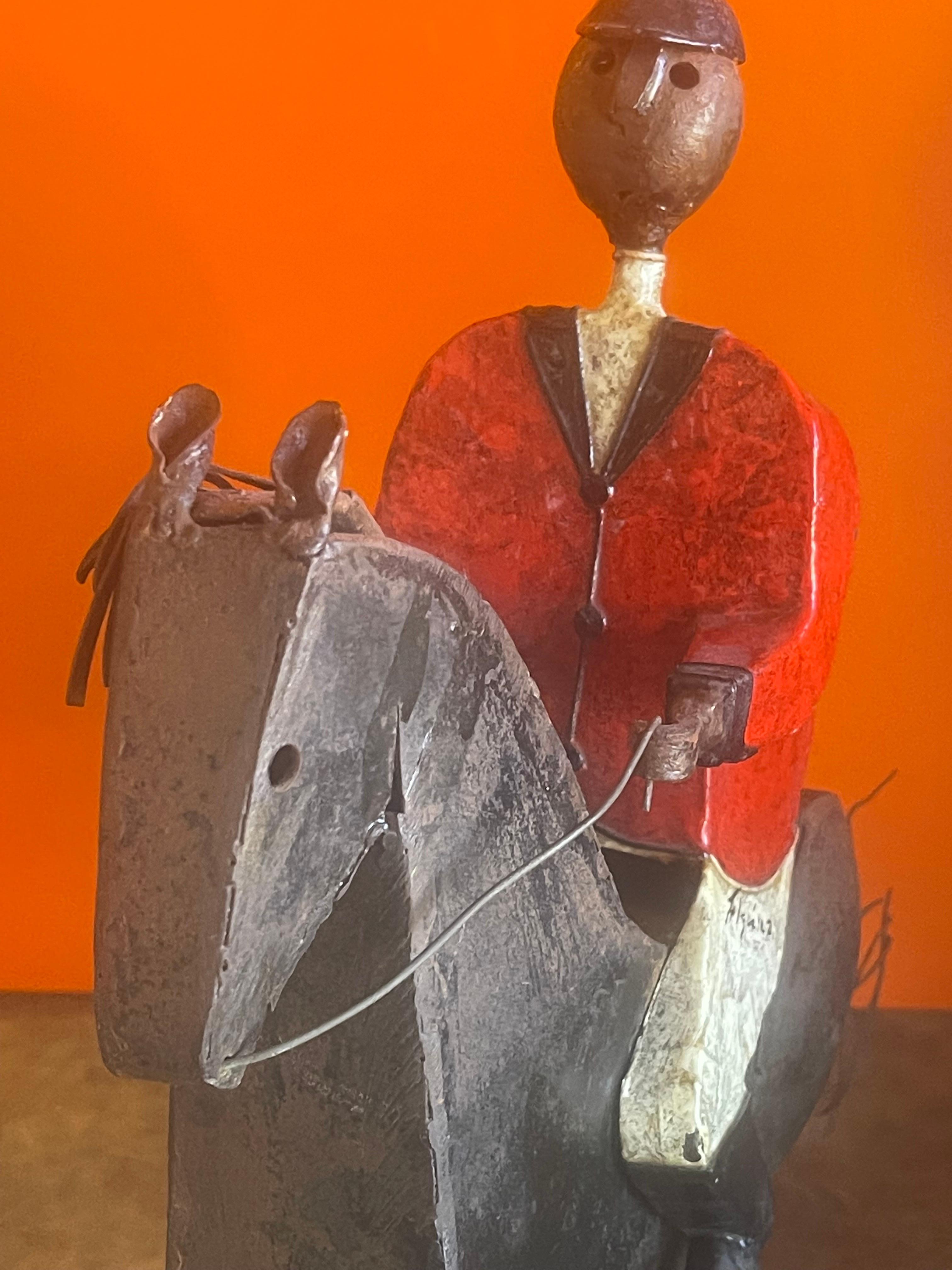 Eclectic Metal Painted Horse and Jockey Sculpture by Manuel Felguerez 1