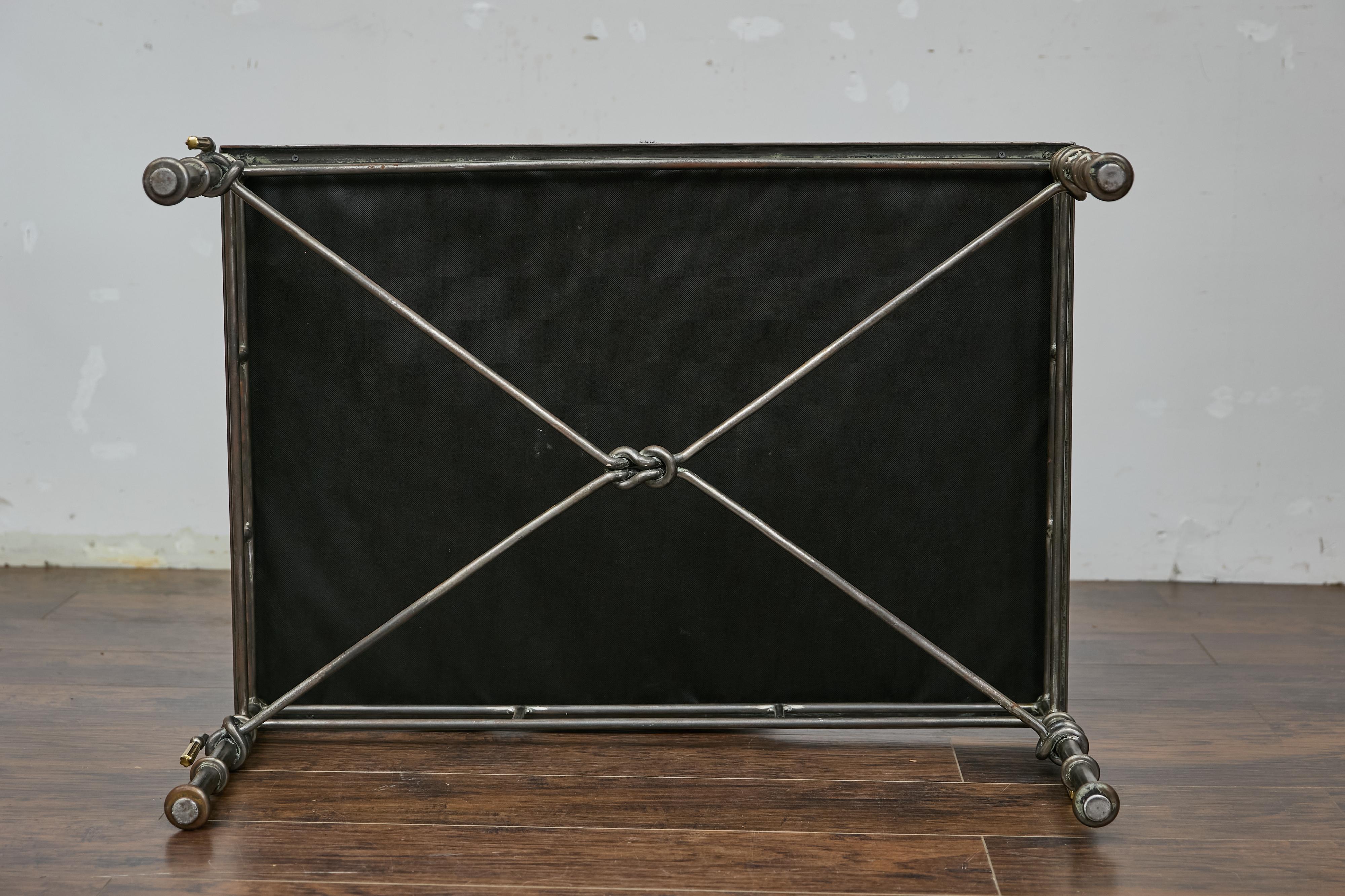 Eclectic Midcentury Zebra Hide Top Metal Coffee Table with Petite Gilt Tassels For Sale 7