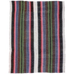 Eclectic Modern Boho Vintage Turkish Jajim Colorful Kilim Rug with Stripes