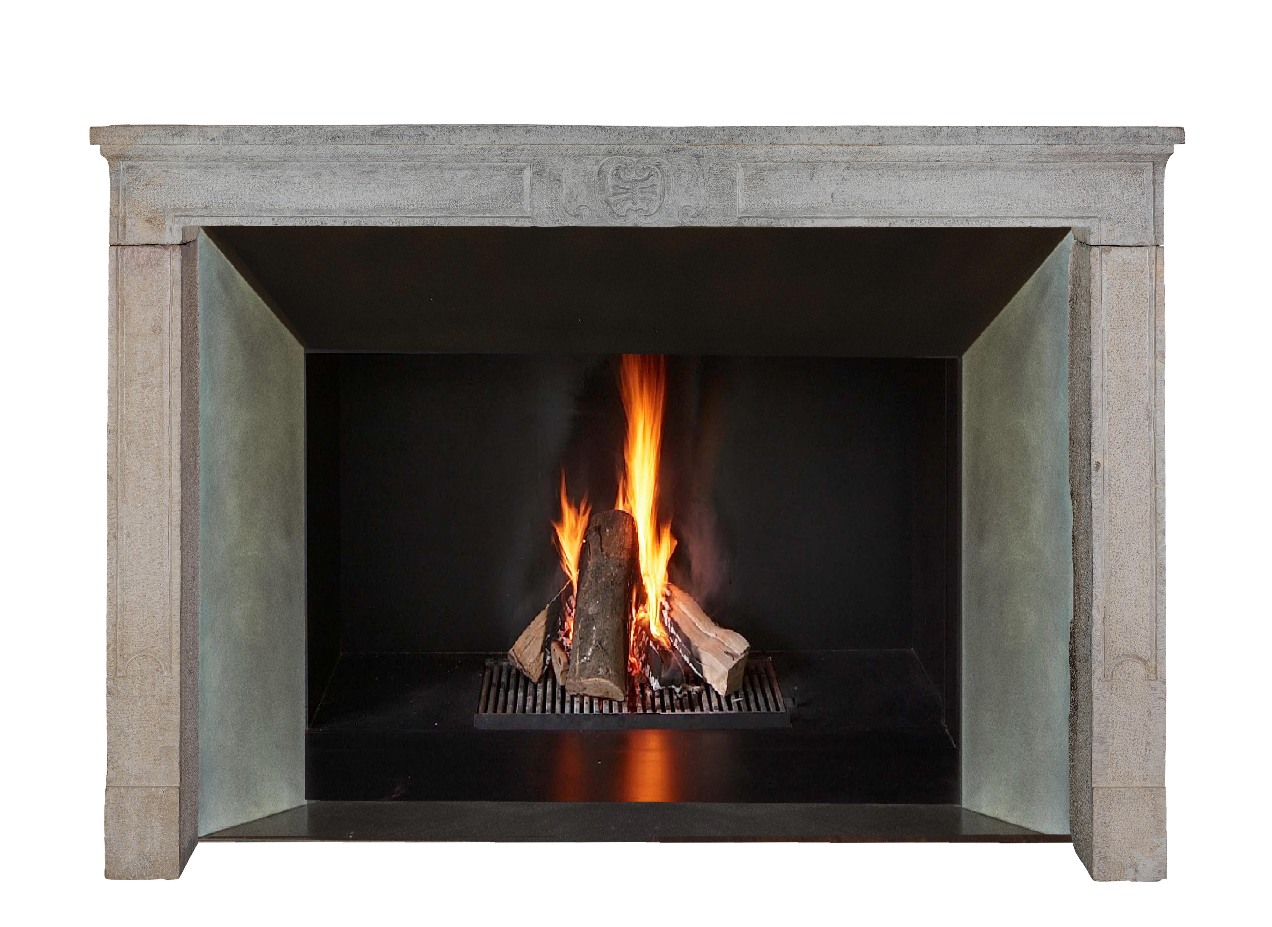 Interior ecléctico de mezcla moderna-histórica - Chimenea francesa de piedra del siglo XVIII en Excelente estado para la venta en Beervelde, BE