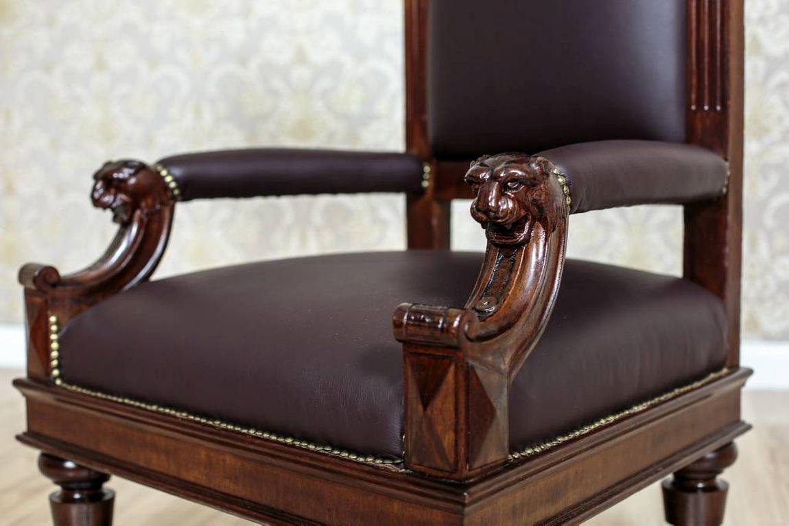 Leather Eclectic Oak Armchair/Throne, circa 1920