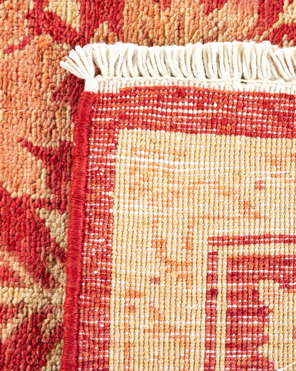 Contemporary Eclectic, One-of-a-Kind Hand-Knotted Runner, Red For Sale