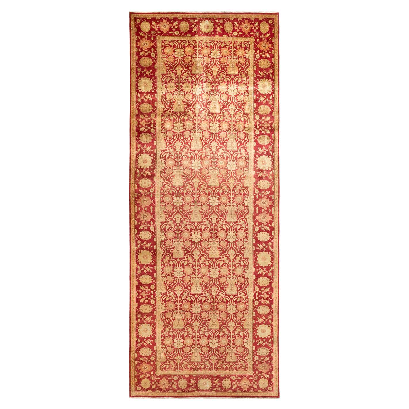 Eclectic, One-of-a-Kind Hand-Knotted Runner, Red For Sale