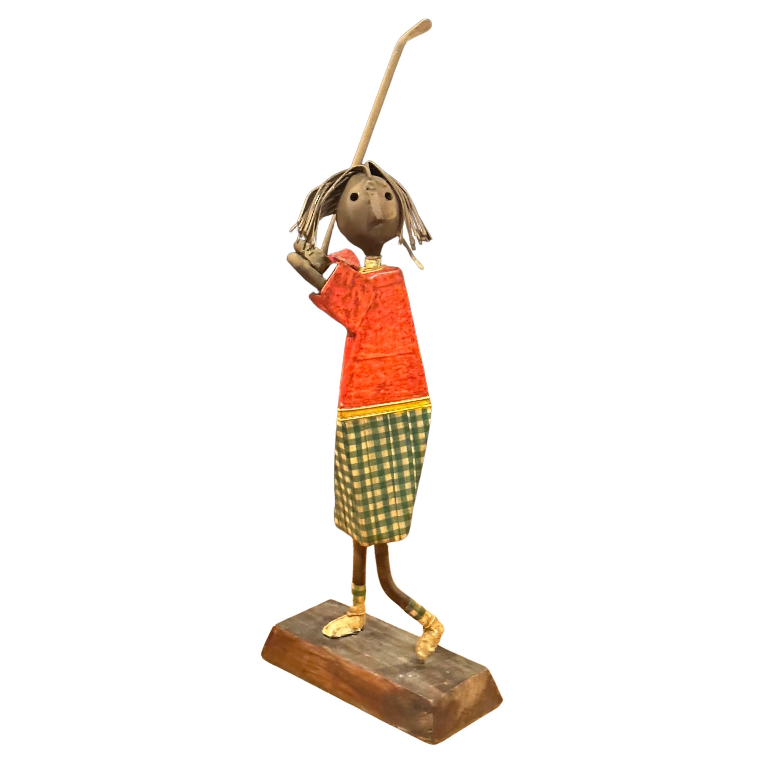 Eklektische bemalte Golfer-Skulptur aus Metall von Manuel Felguerez im Angebot