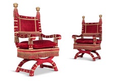 Eclectic Red Velvet Italian Throne Chairs