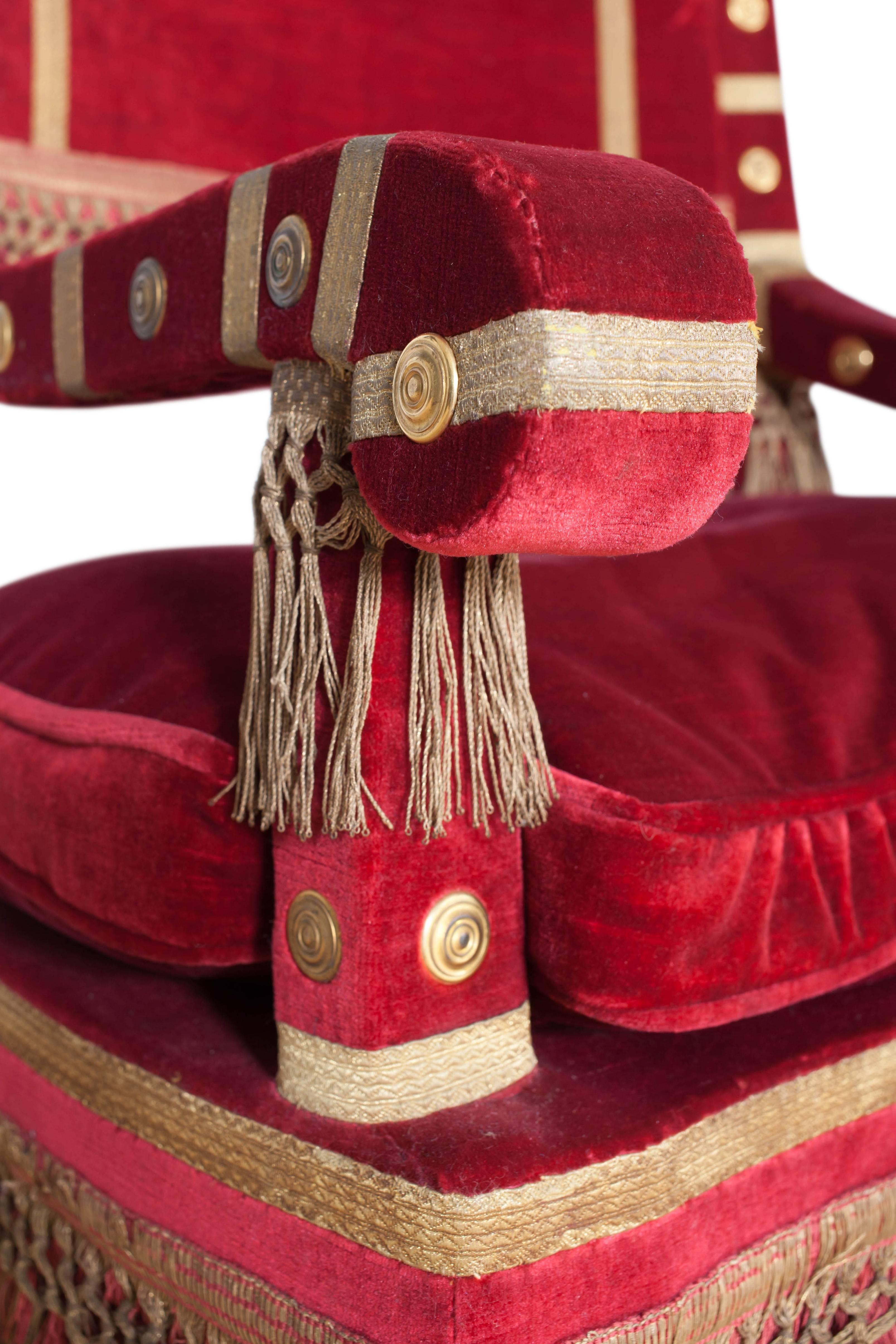19th Century Eclectic Red Velvet Italian Throne Chairs