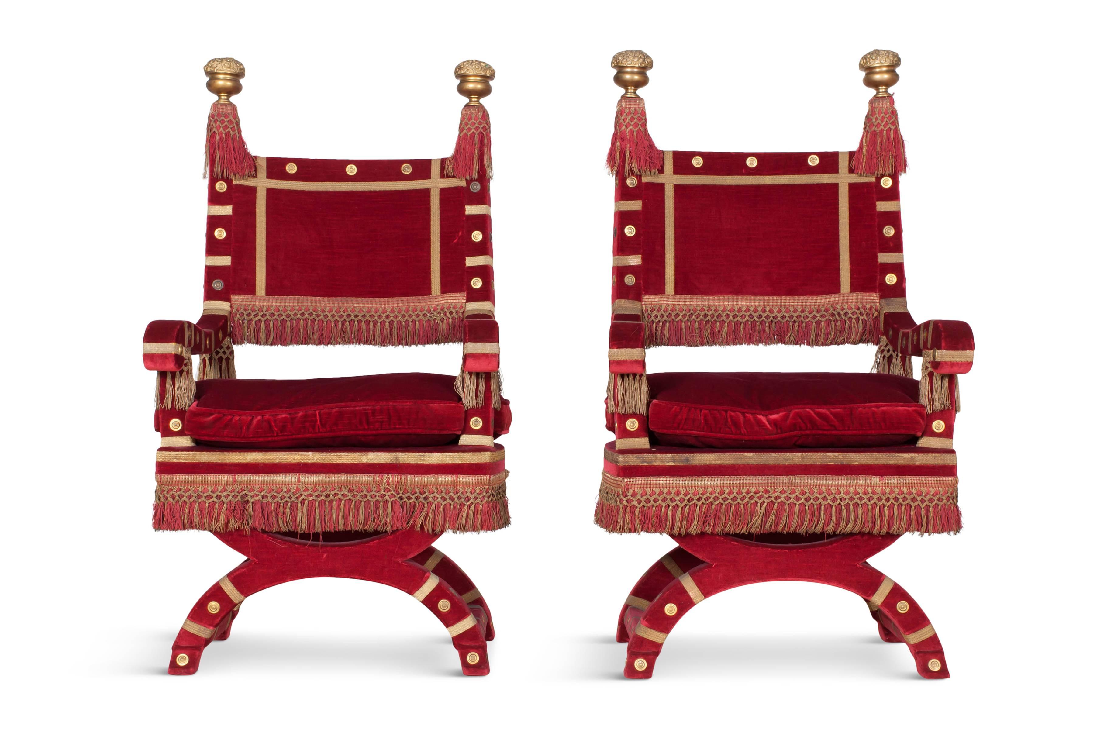 Eclectic Red Velvet Italian Throne Chairs 1
