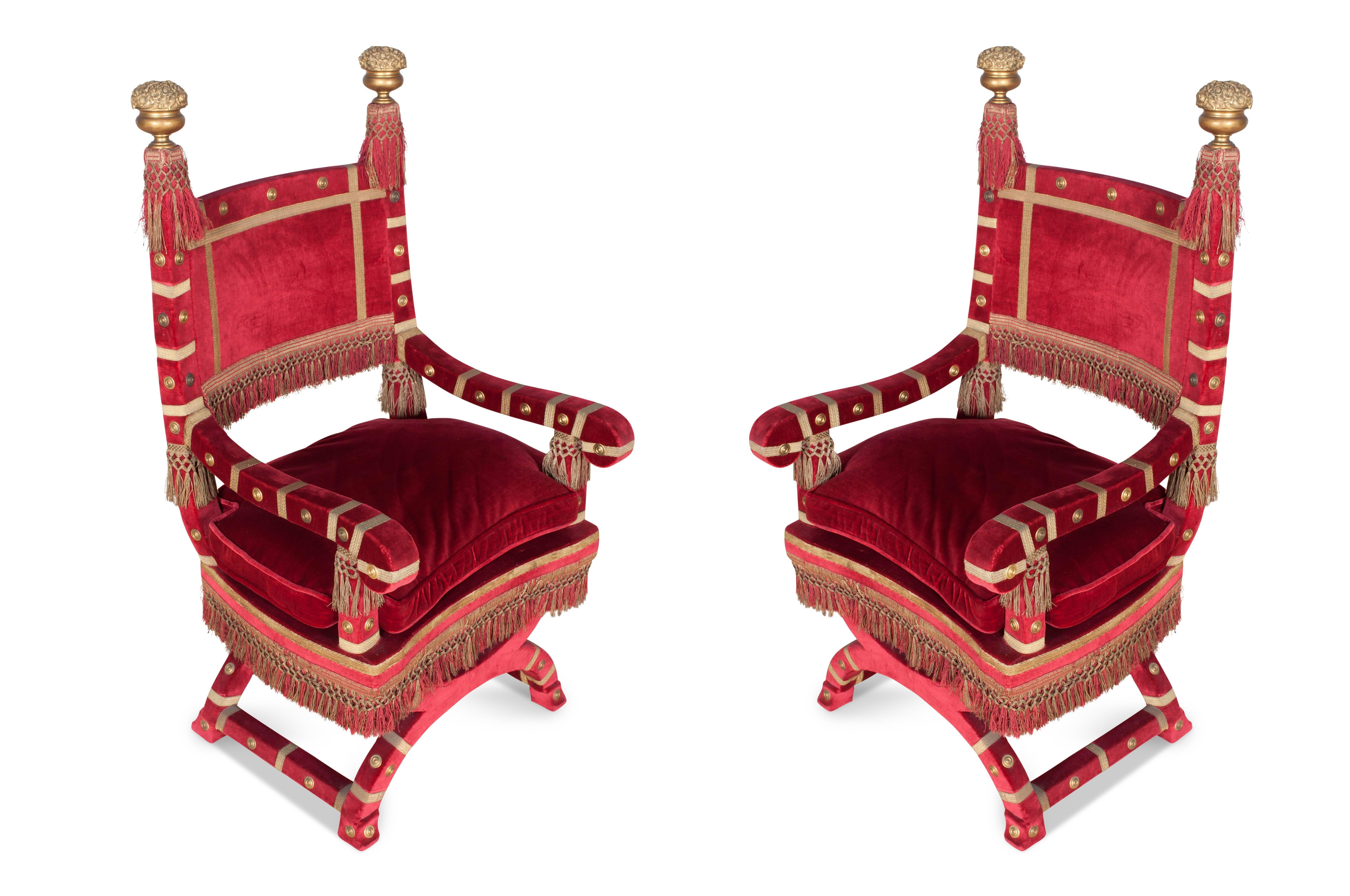 Eclectic Red Velvet Italian Throne Chairs 3