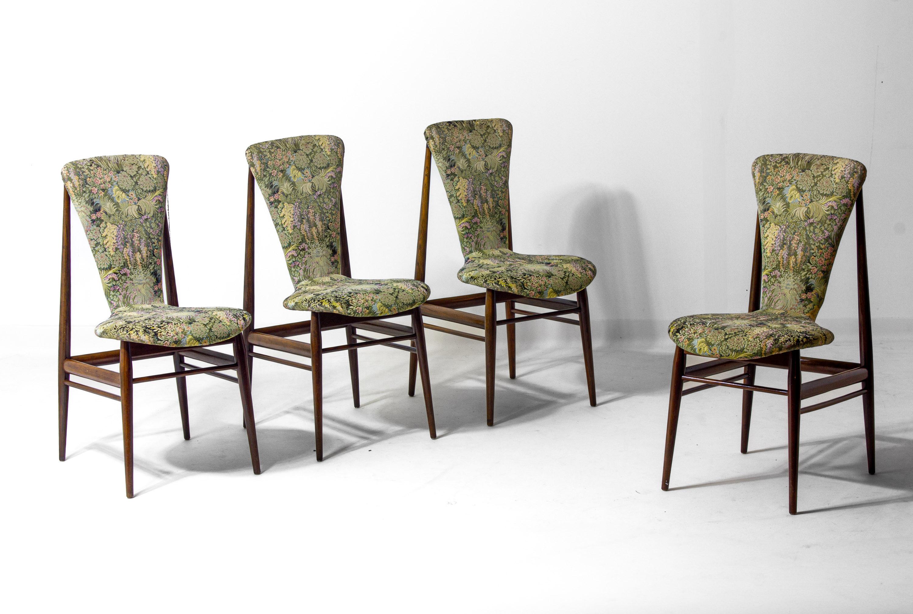 Eclectic scandinavian floating dining chairs in floral upholstery, 1960s For Sale 3