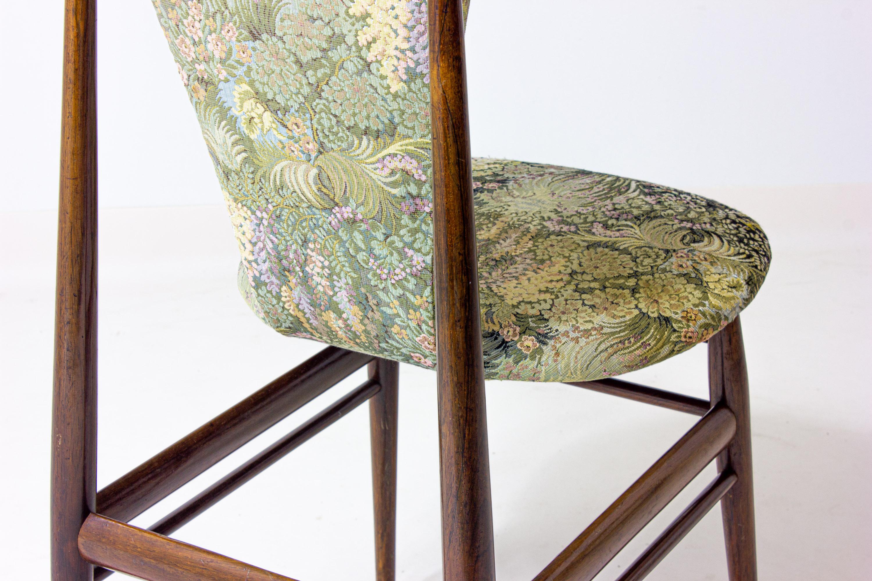 Eclectic scandinavian floating dining chairs in floral upholstery, 1960s For Sale 8