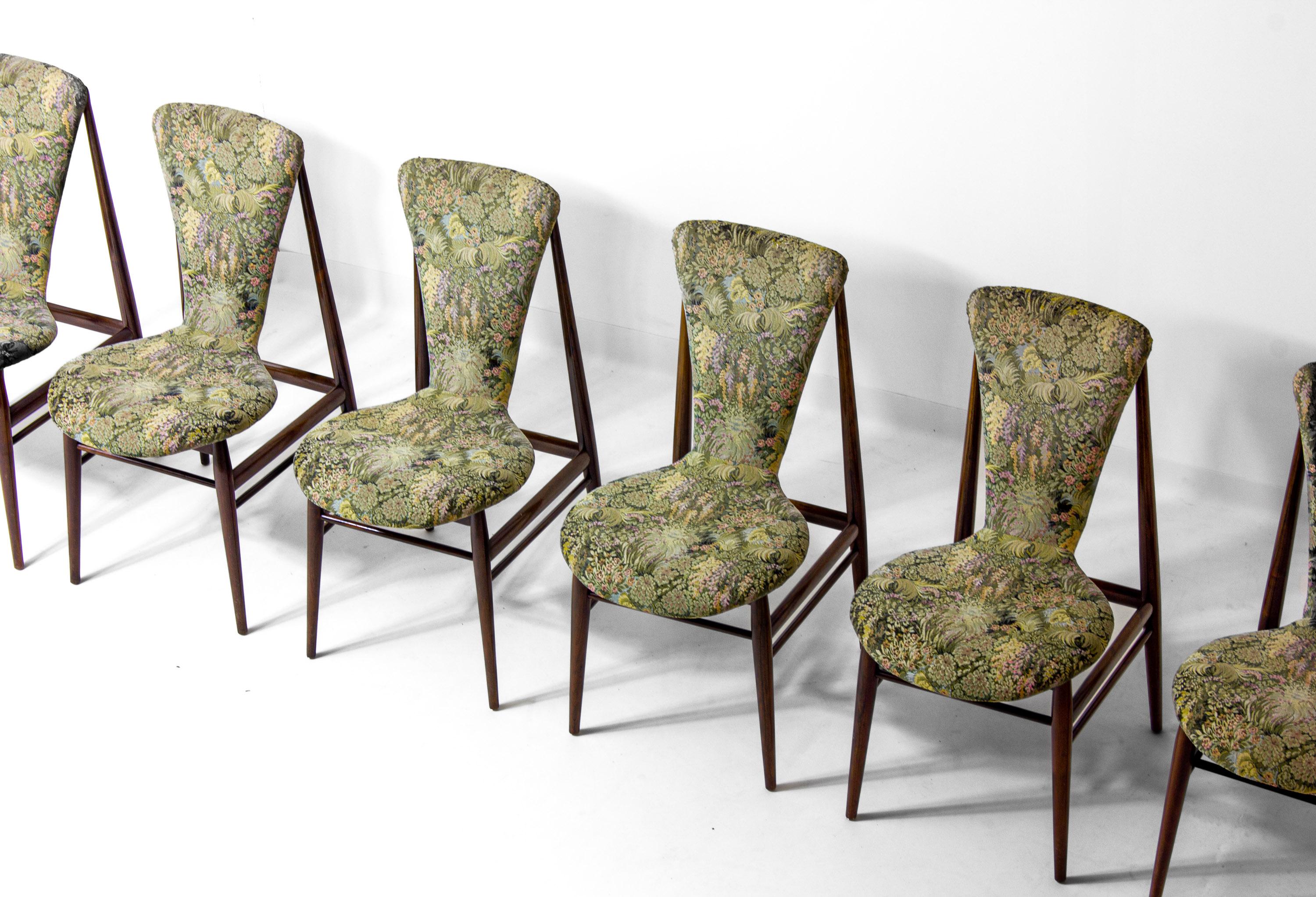 Mid-Century Modern Eclectic scandinavian floating dining chairs in floral upholstery, 1960s For Sale