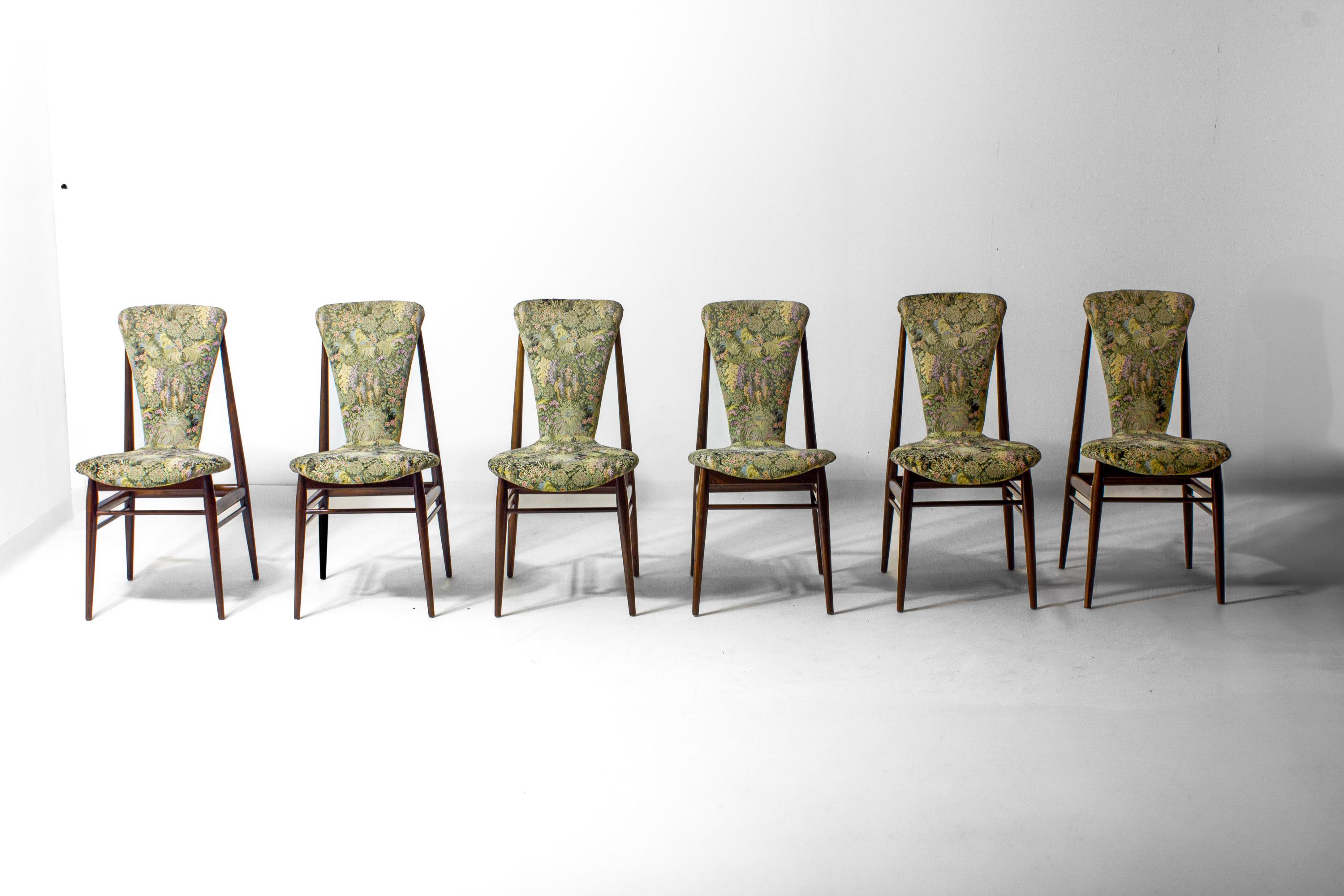 Mid-20th Century Eclectic scandinavian floating dining chairs in floral upholstery, 1960s For Sale