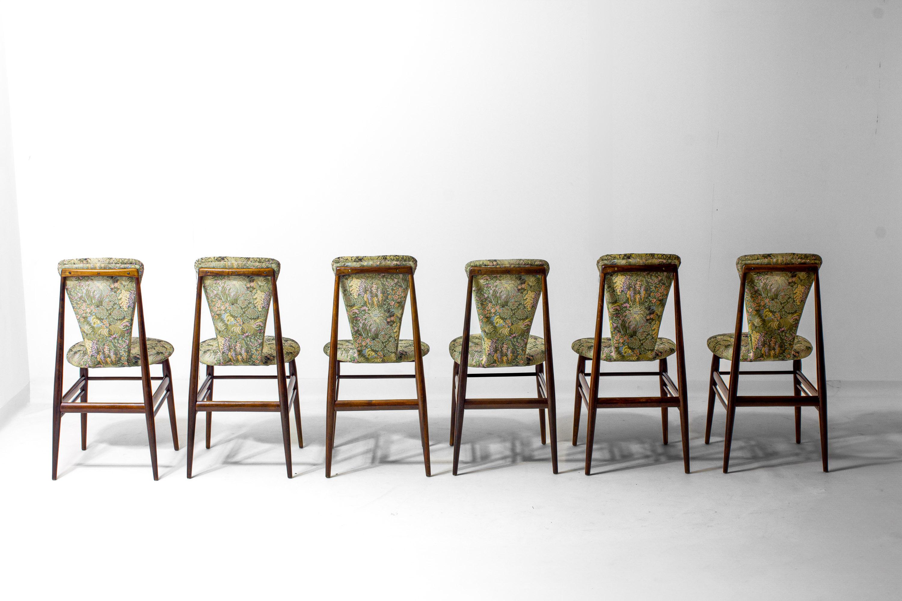 Eclectic scandinavian floating dining chairs in floral upholstery, 1960s For Sale 1