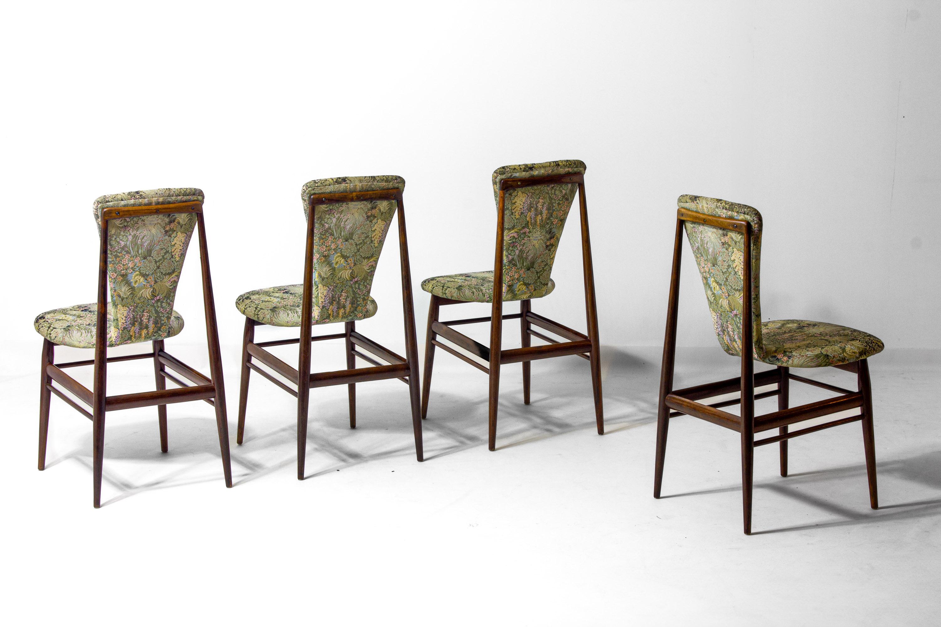 Eclectic scandinavian floating dining chairs in floral upholstery, 1960s For Sale 2