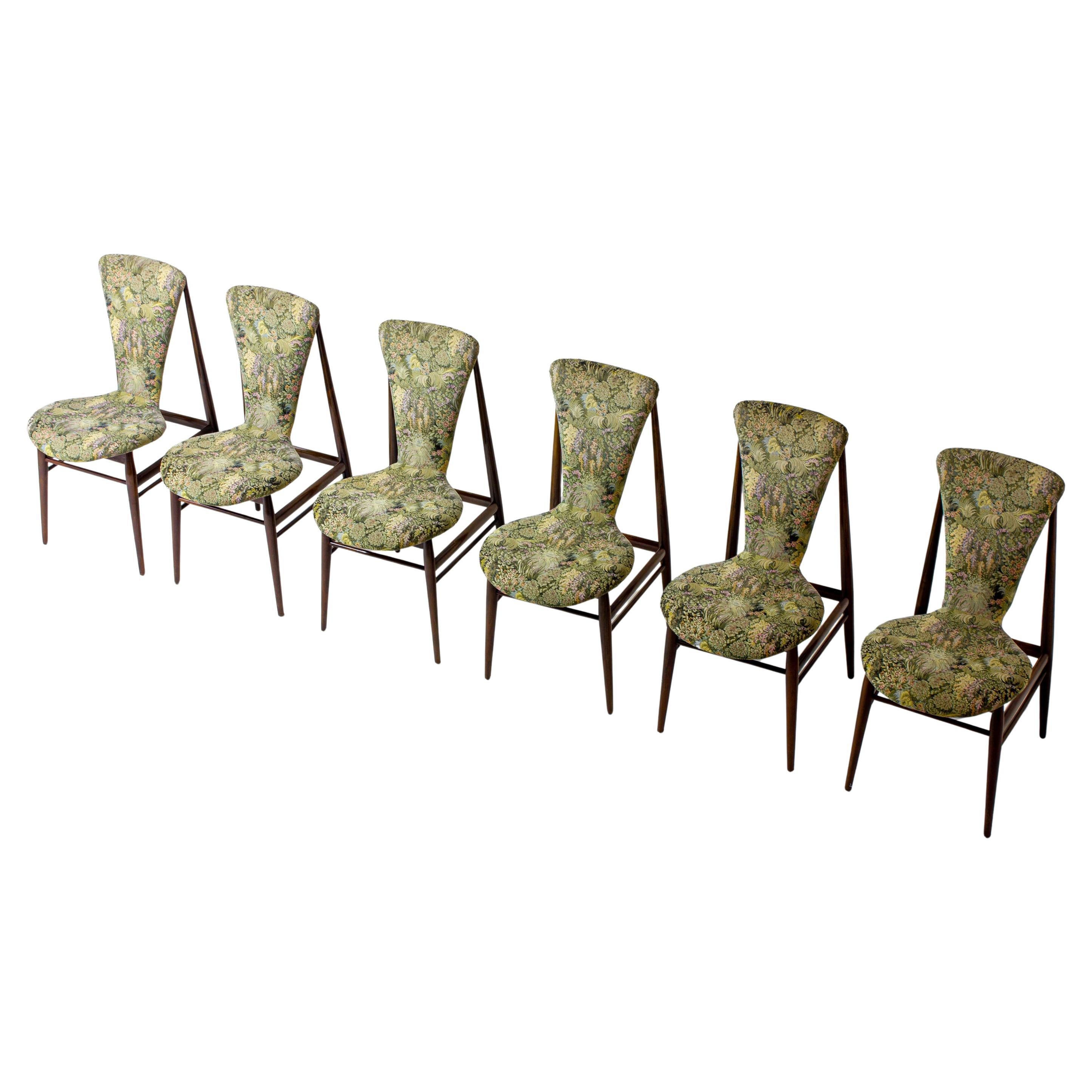 Eclectic scandinavian floating dining chairs in floral upholstery, 1960s For Sale