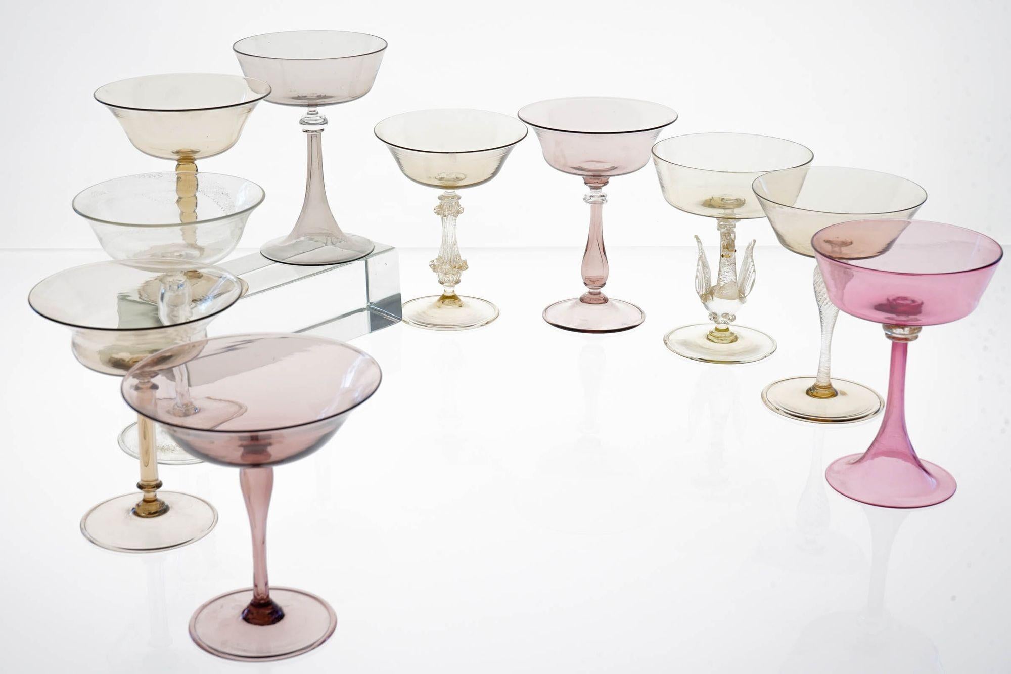 Eclectic Set of 10 Cenedese Champagne Glass, Each in Different Design. Unique For Sale 6