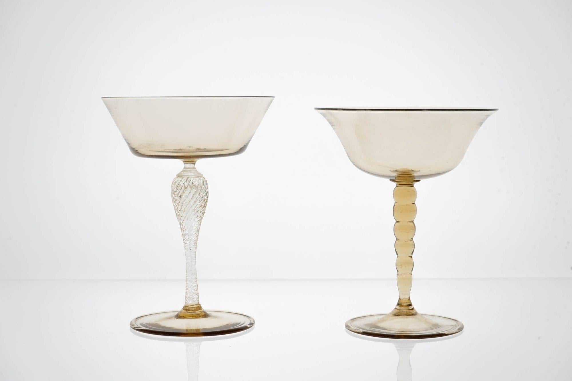 Eclectic Set of 10 Cenedese Champagne Glass, Each in Different Design. Unique For Sale 7