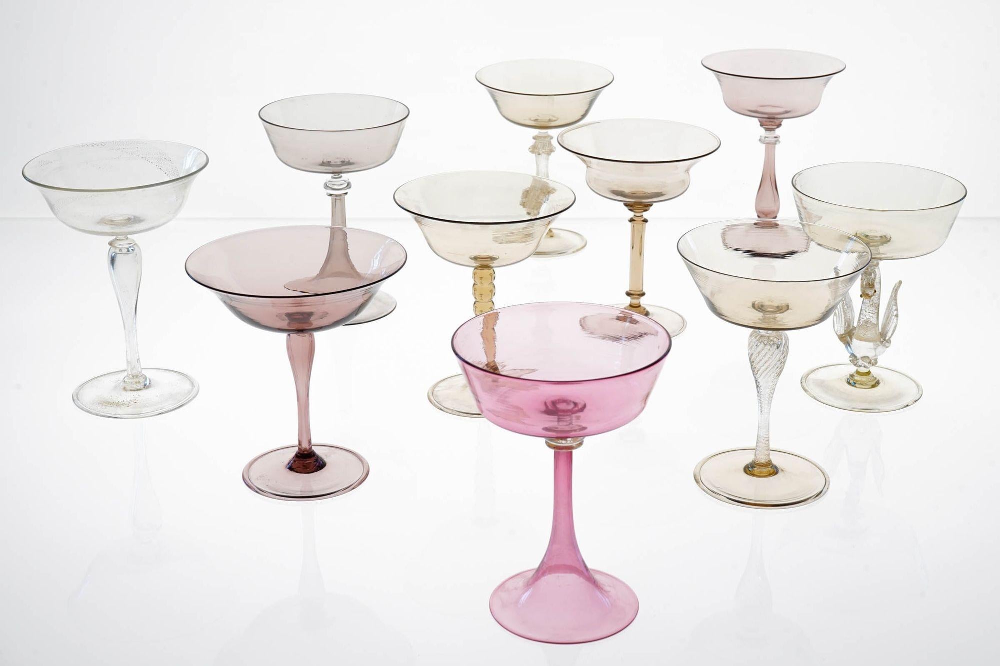 Eclectic Set of 10 Cenedese Champagne Glass, Each in Different Design. Unique For Sale 10