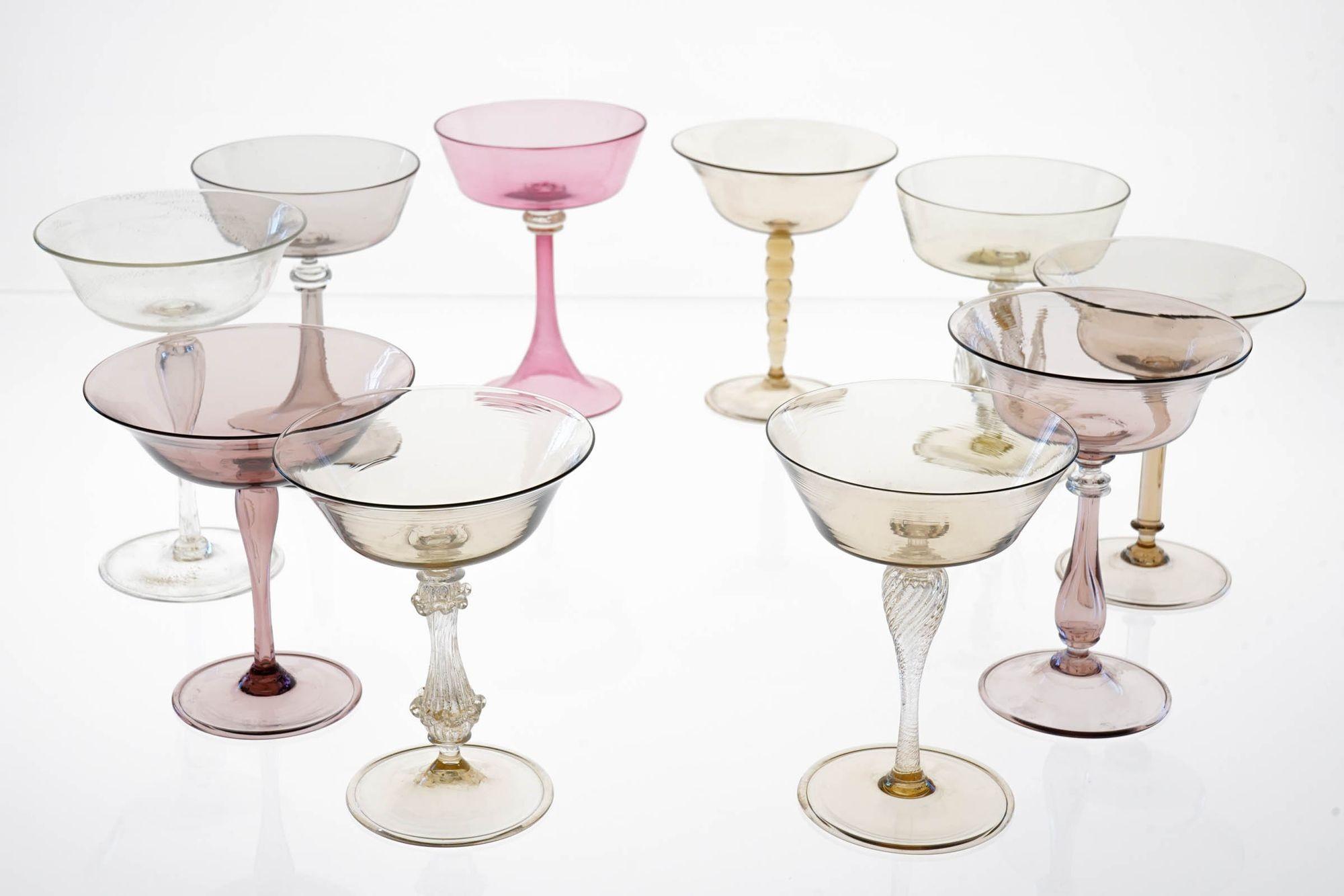 Eclectic Set of 10 Cenedese Champagne Glass, Each in Different Design. Unique For Sale 11