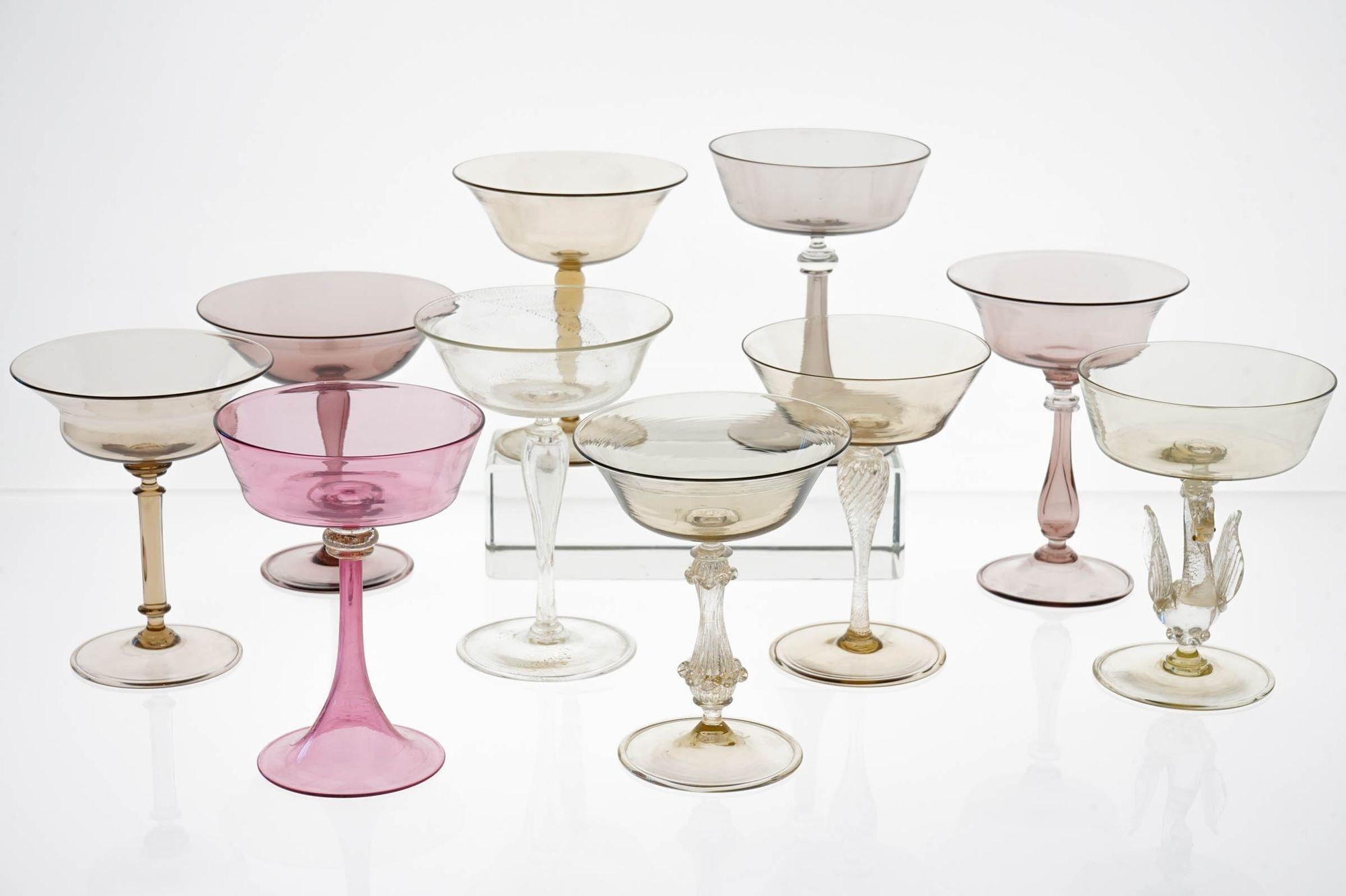 Eclectic Set of 10 Cenedese Champagne Glass, Each in Different Design. Unique For Sale 12
