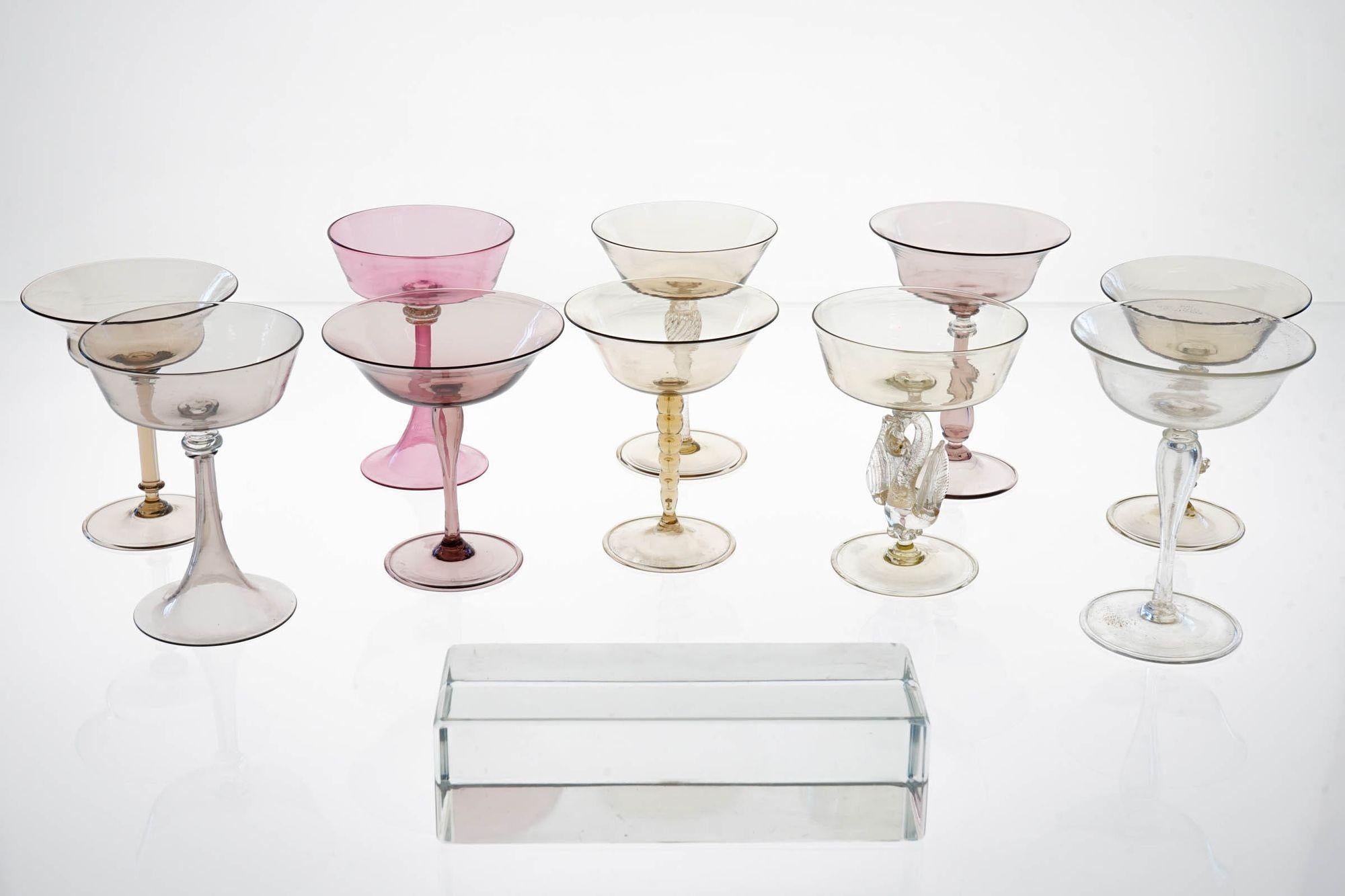 European Eclectic Set of 10 Cenedese Champagne Glass, Each in Different Design. Unique For Sale