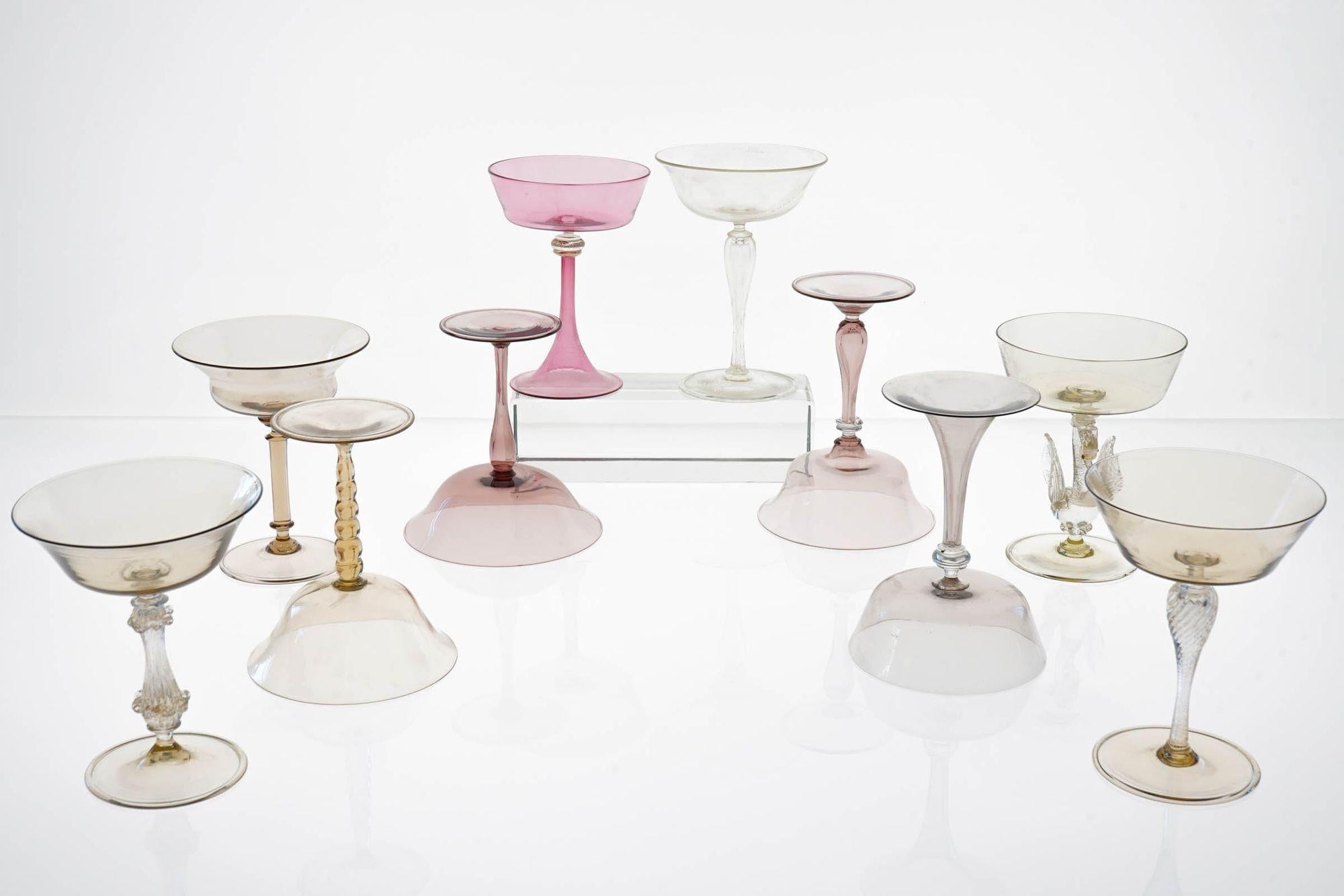 Eclectic Set of 10 Cenedese Champagne Glass, Each in Different Design. Unique For Sale 2