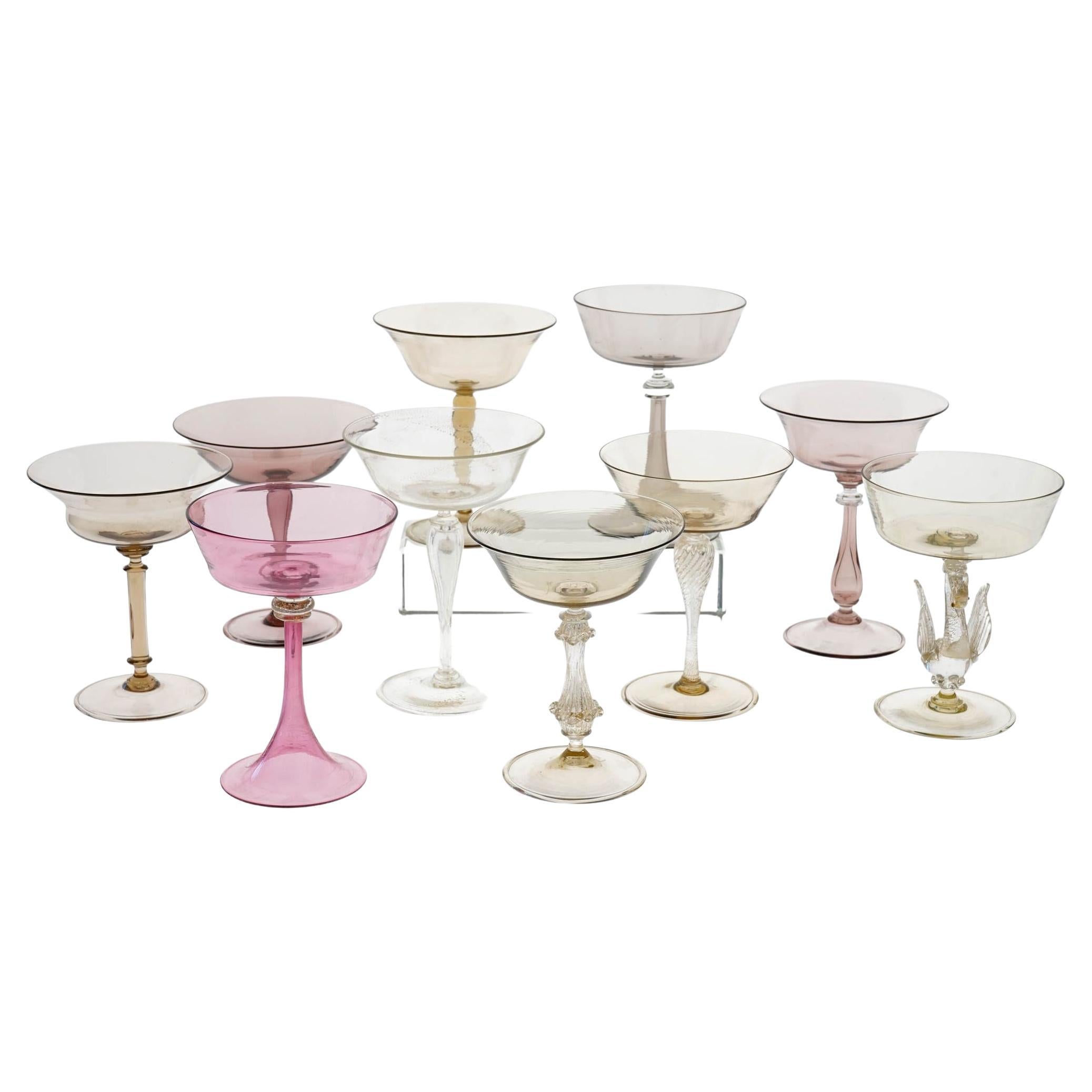 Eclectic Set of 10 Cenedese Champagne Glass, Each in Different Design. Unique For Sale