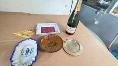 Eclectic Set of 5 Vintage Ashtrays, Mixed Materials – Brass, Metal, Onyx & Ceram