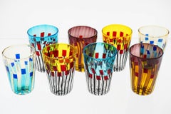 Eclectic Set of 8 Murano Glass Tumblers, Aria collection, Signed