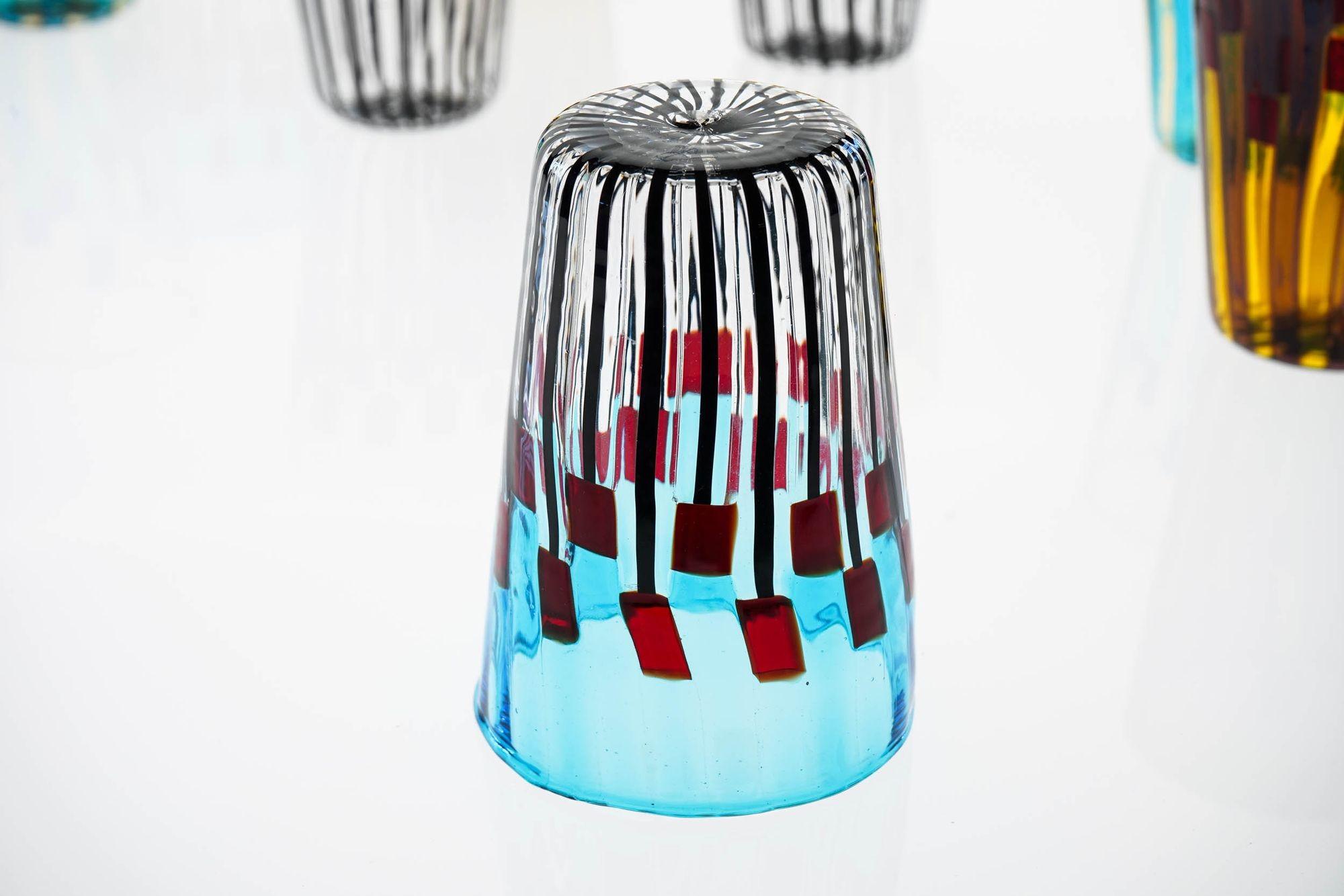 Juego ecléctico de 8 vasos de cristal de Murano, colección Aria, Firmado Cristal de Murano en venta