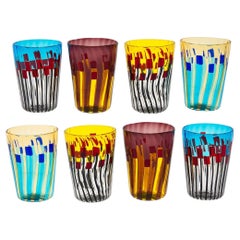 Juego ecléctico de 8 vasos de cristal de Murano, colección Aria, Firmado