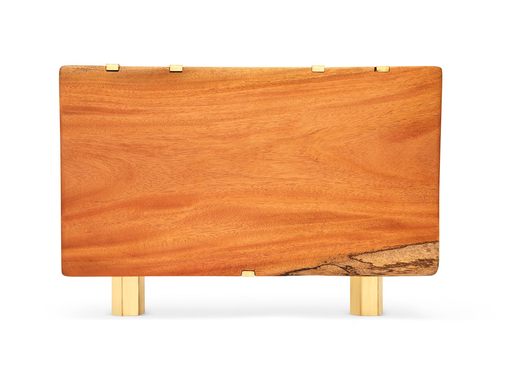 Hand-Crafted Cinco Cuerda II: Eclectic Mahogany & Brass-Lined Coffee Table For Sale