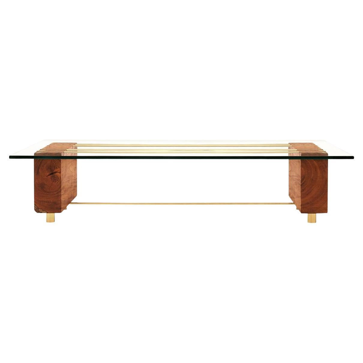 Cinco Cuerda II: Eclectic Mahogany & Brass-Lined Coffee Table For Sale