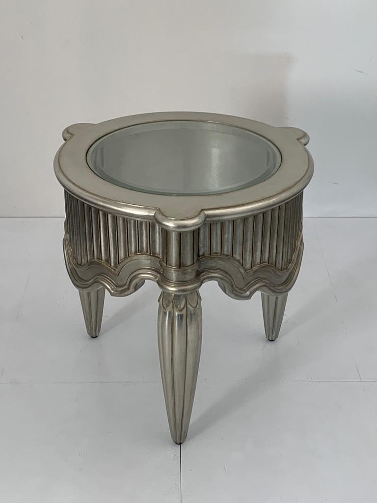 Silver-covered coffee table with glass top by Lam Lee Group, 1990s

