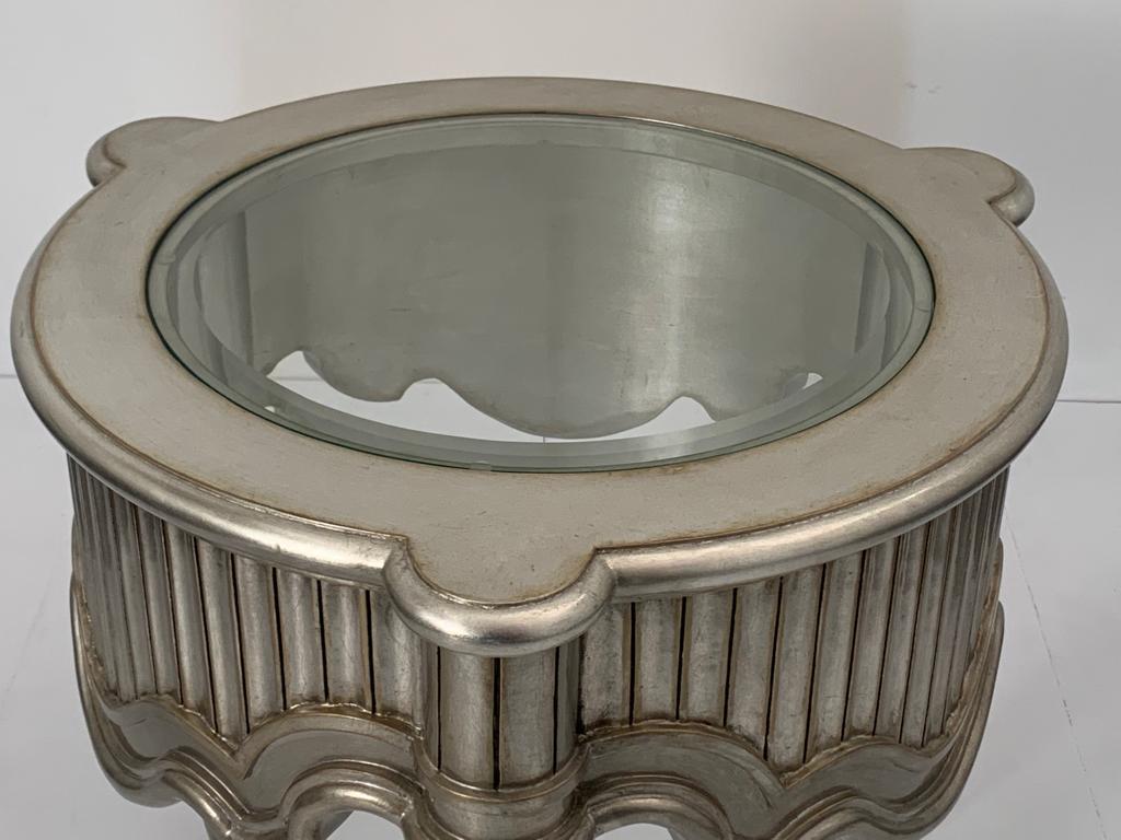 Art Deco Eclectic Table Covered with Silver Top Glass, 1990s For Sale