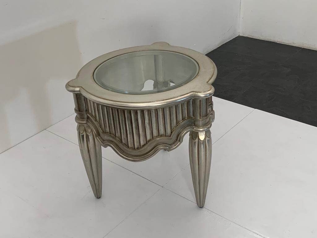 Eclectic Table Covered with Silver Top Glass, 1990s For Sale 3