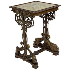 Antique Eclectic Table with Embroidered Top, Italy, 19th Century