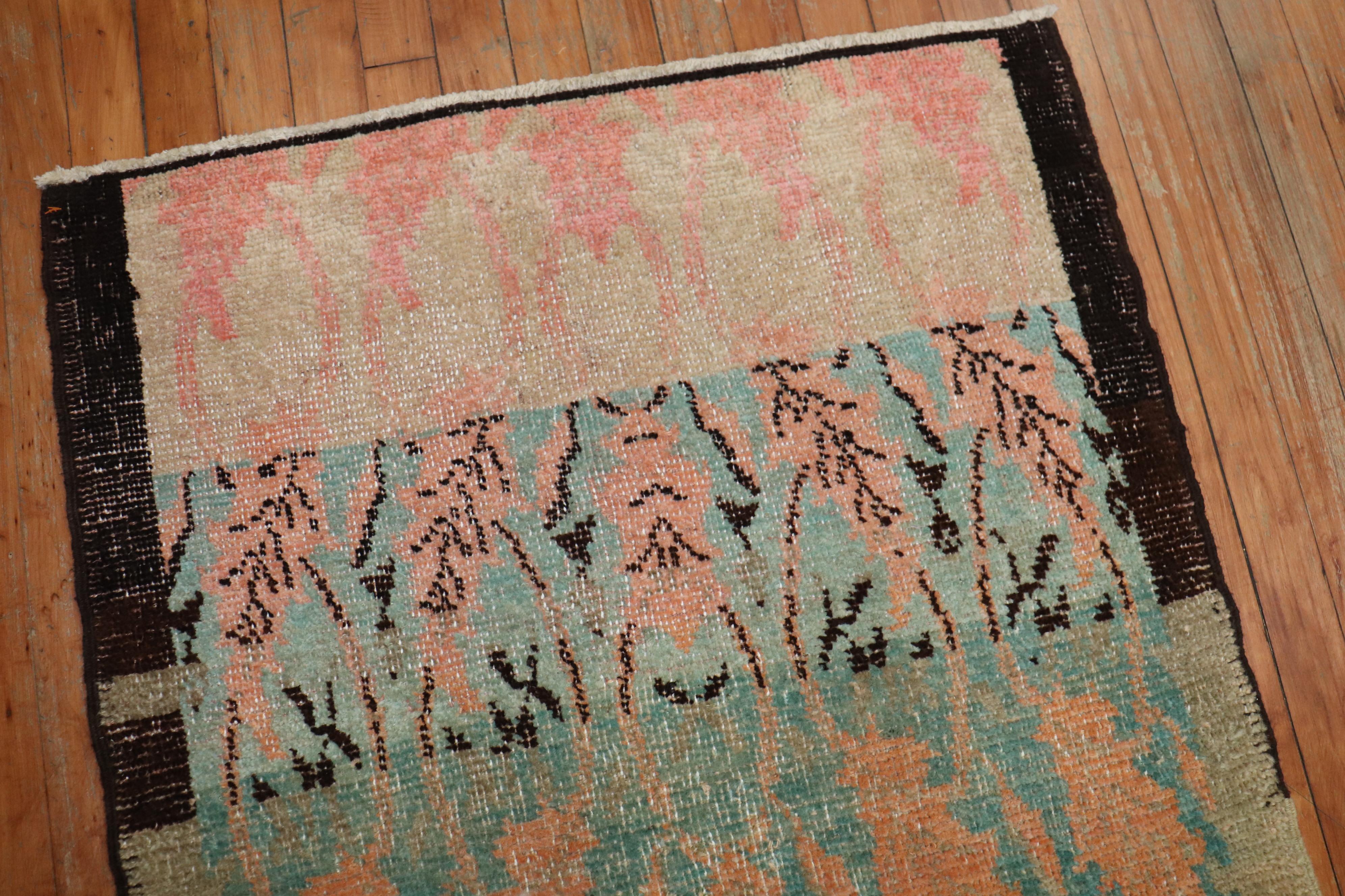 Hand-Woven Eclectic Turkish Throw Size Rug, Mid-20th Century