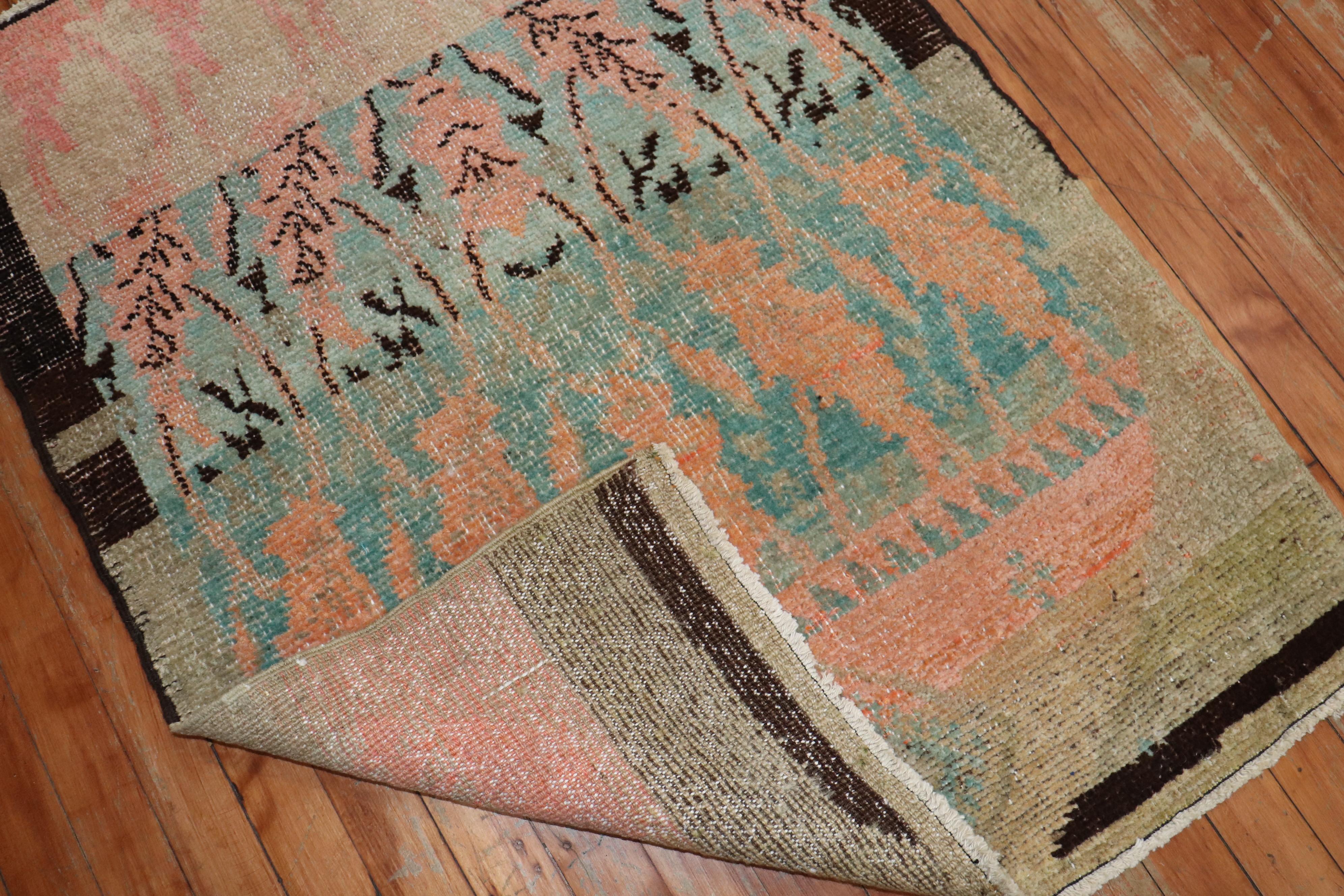 Eclectic Turkish Throw Size Rug, Mid-20th Century In Good Condition In New York, NY